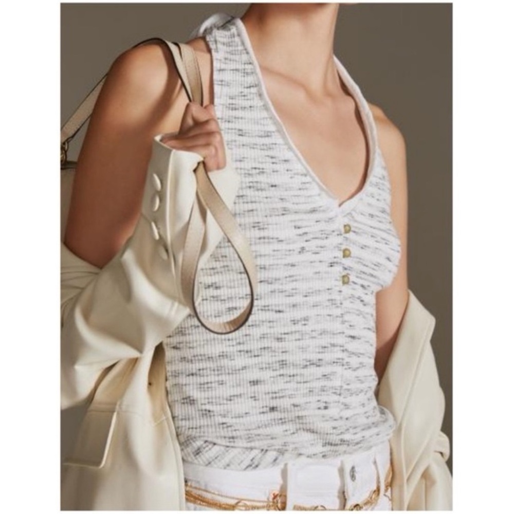Anthropologie Pilcro Heathered Ribbed Henley Halter Top